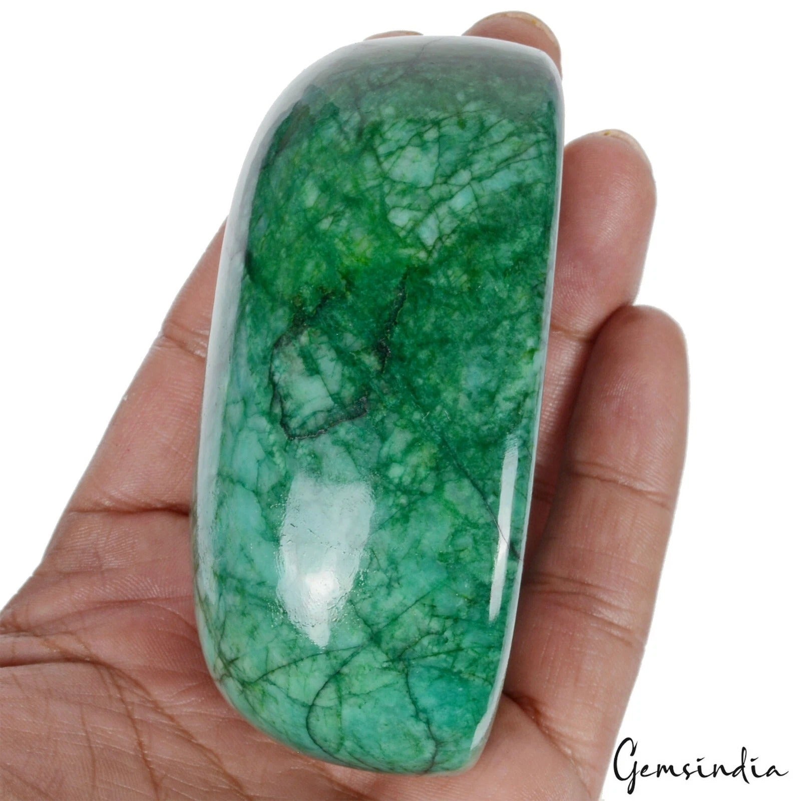 Brazilian Emerald Cabochon, Color Enhanced, Green — 90x62x38 mm, 2050 Ct, Brazil