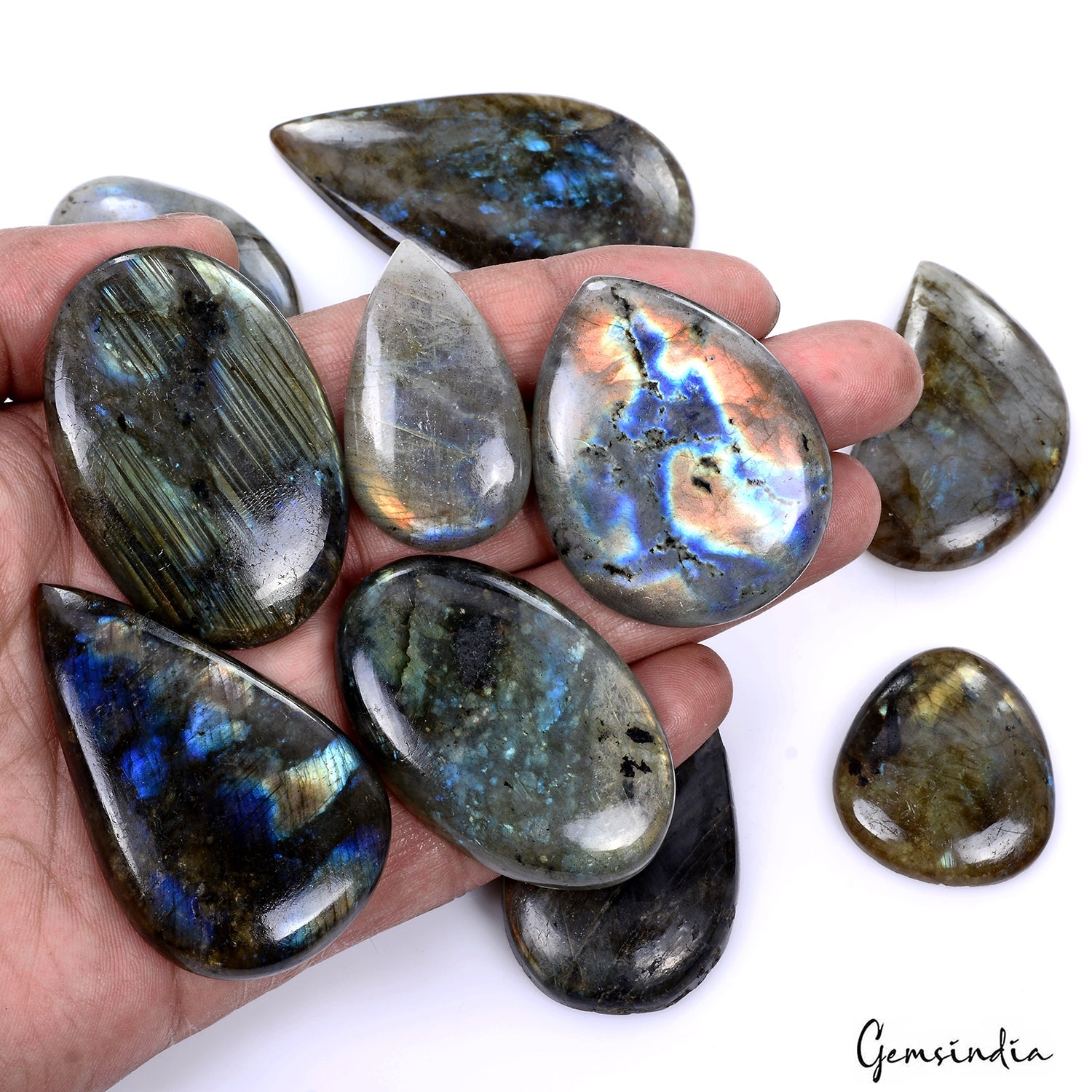 980 Ct Natural Untreated Multi Shine Labradorite Mix Cabochon Loose Gem Lot 10Pc
