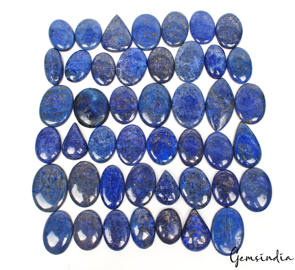 1340 Ct/45 Pcs Natural Blue Gold Pyrite Lapis Lazuli Mix Cab Loose Wholesale Gem