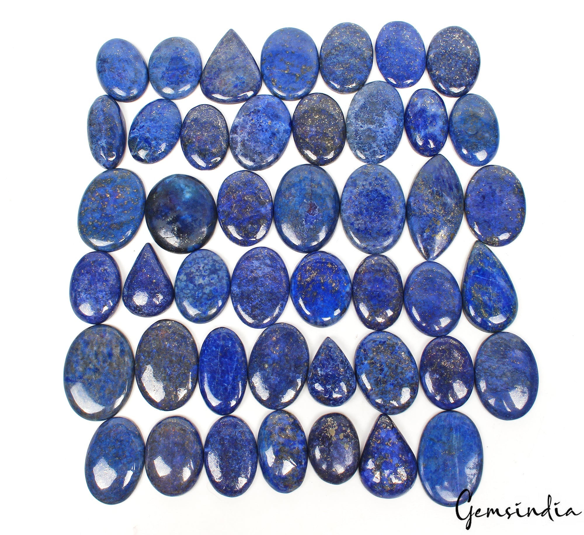 1340 Ct/45 Pcs Natural Blue Gold Pyrite Lapis Lazuli Mix Cab Loose Wholesale Gem
