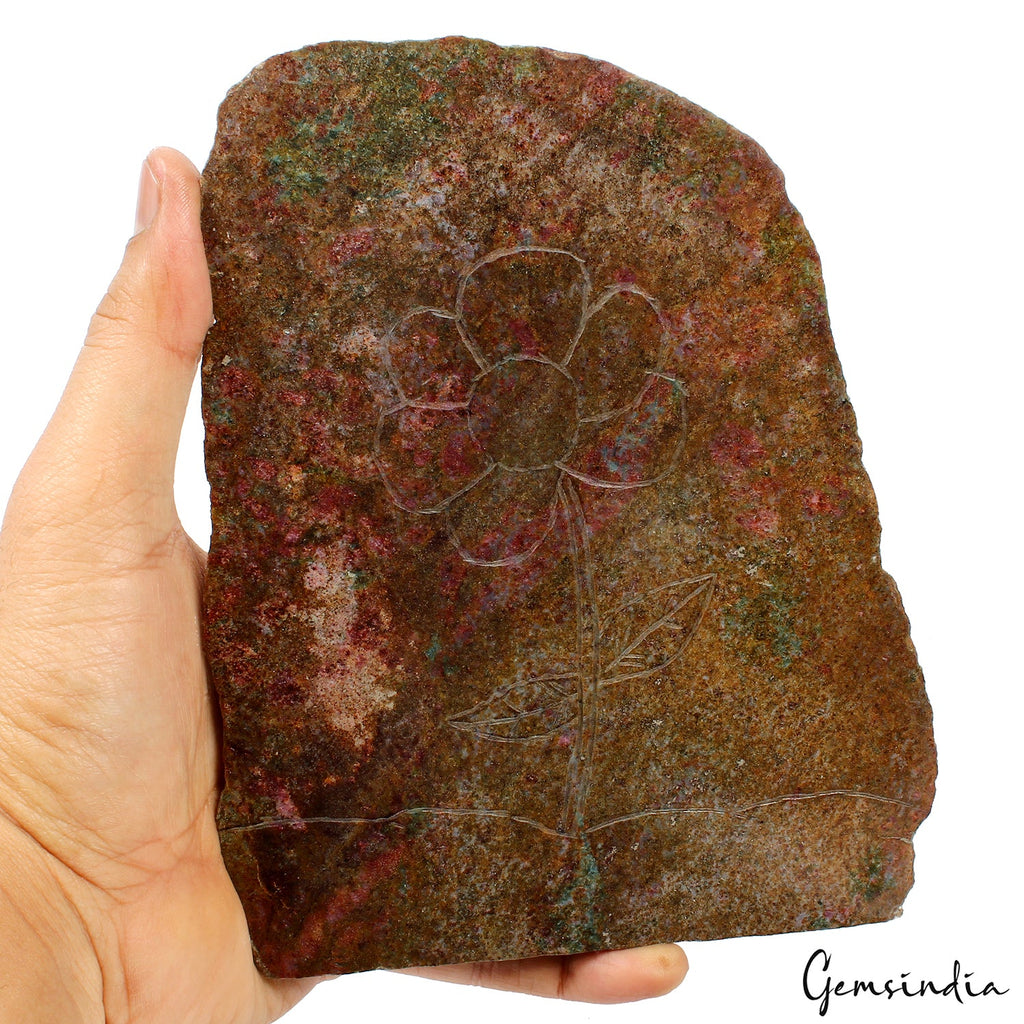 940gram Ruby Kyanite Rough Slab Floral Carved Untreated Crystal Display Specimen