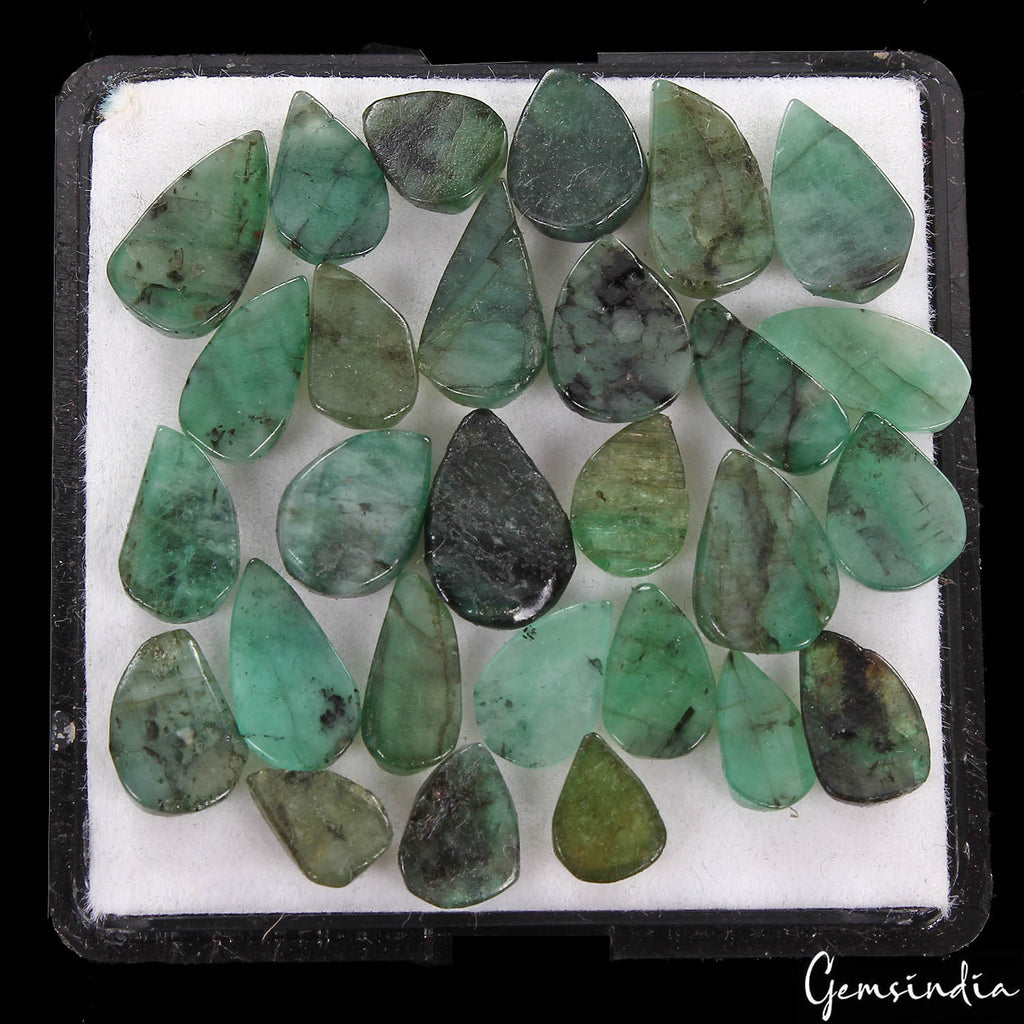 39.50 Ct/28 Pcs Natural Untreated Green Emerald Pear Leaf Carved Gem For Jewelry