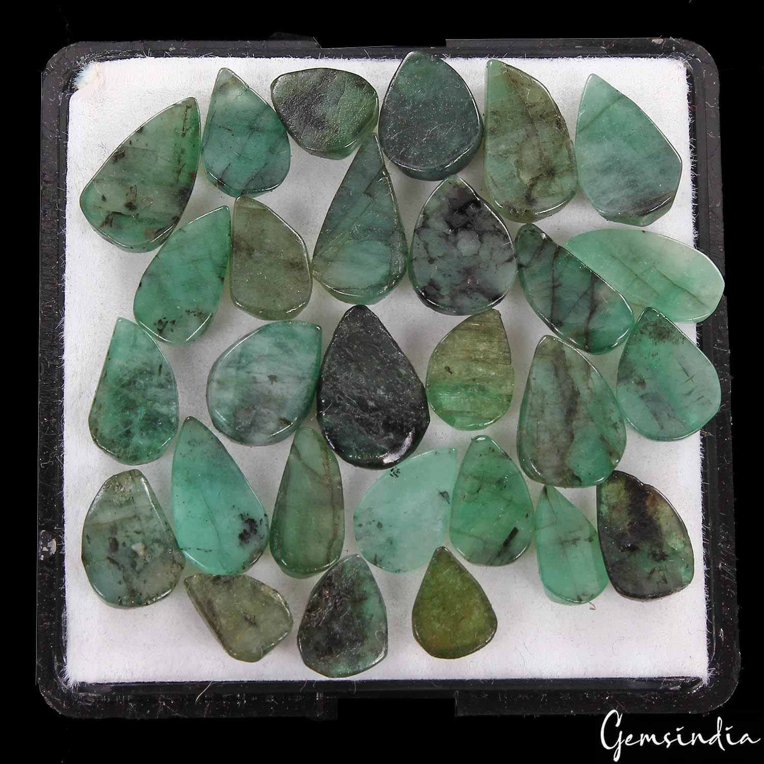 39.50 Ct/28 Pcs Natural Untreated Green Emerald Pear Leaf Carved Gem For Jewelry