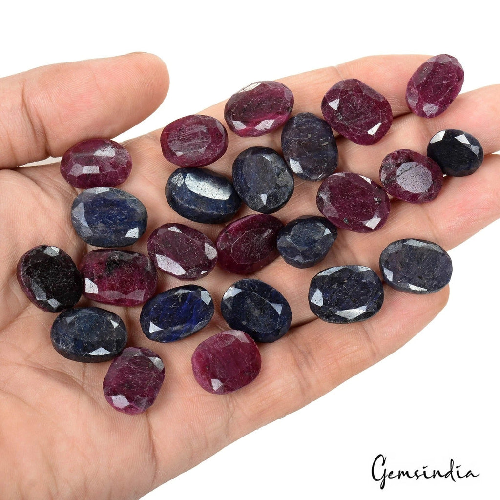 460 Ct/24 Pcs Natural Red Ruby Blue Sapphire Oval Cut Loose Gems Lot For Jewelry