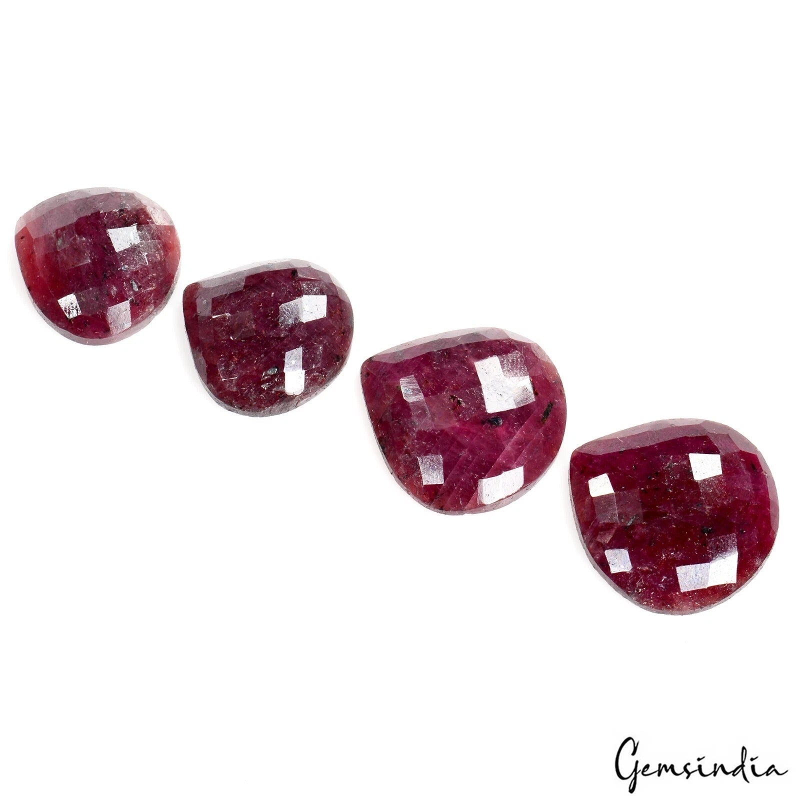 121.60 Cts/4 Pcs Natural Red Ruby Pear Checker Cut Loose Gems Lot For Jewelry ID