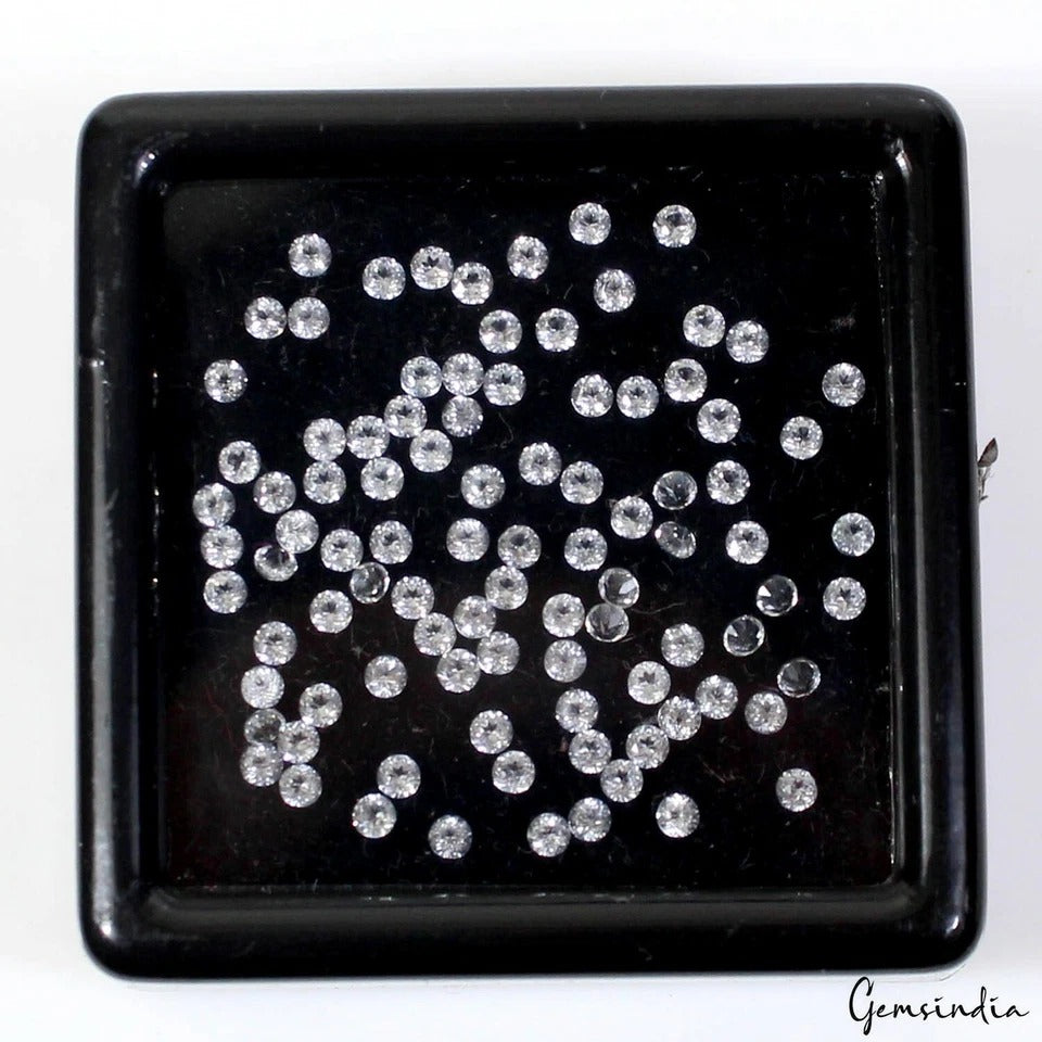 4 Cts/93 Pcs Natural White Topaz 2mm Round Calibrated Diamond Cut Loose Gems Lot
