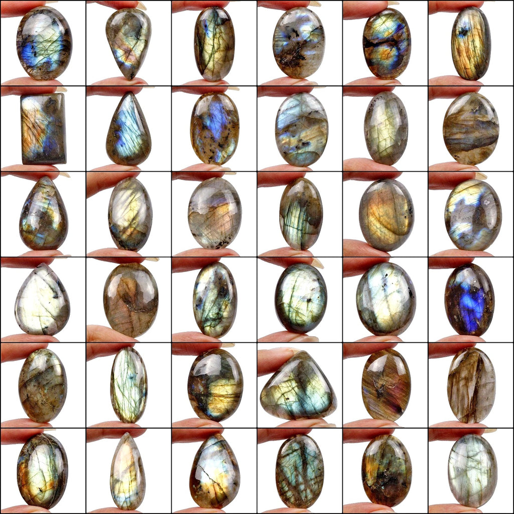 36 Pcs Natural Labradorite Flashy Untreated 29-43mm Mix Shape Cabochon Gemstones