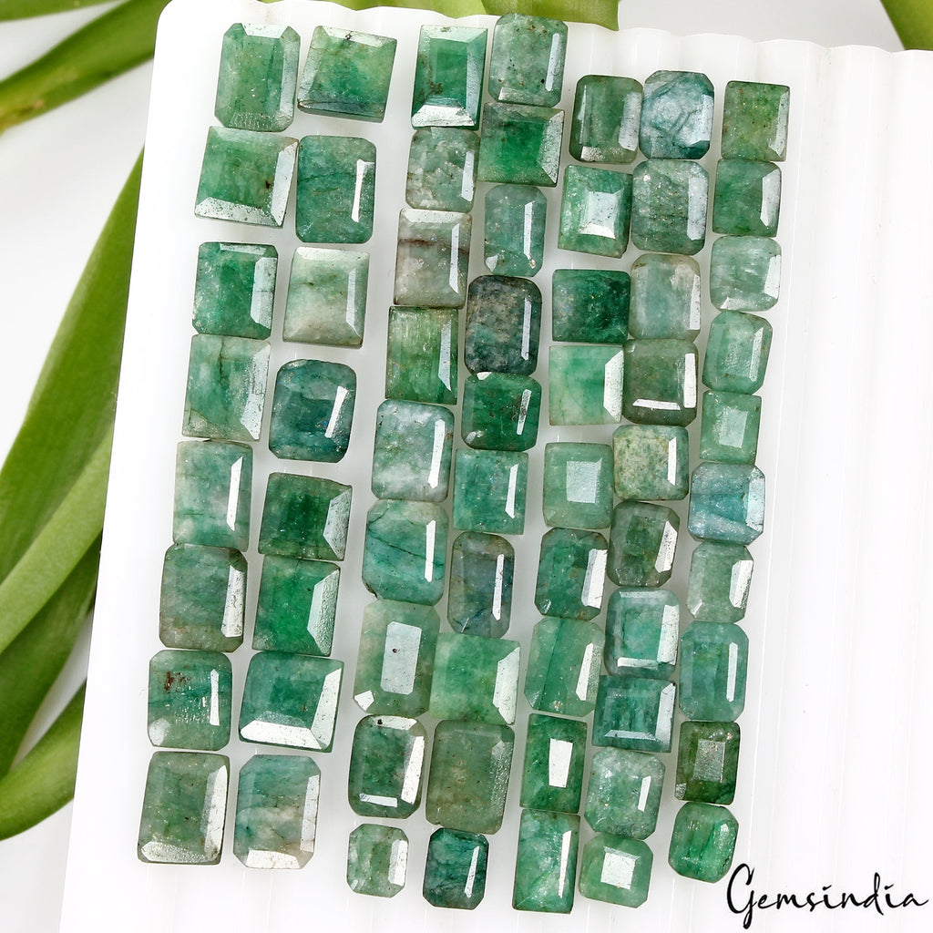 64 Pcs Natural Green Emerald Mix Cut 7mm-11mm Loose Certified Jewelry Gemstones