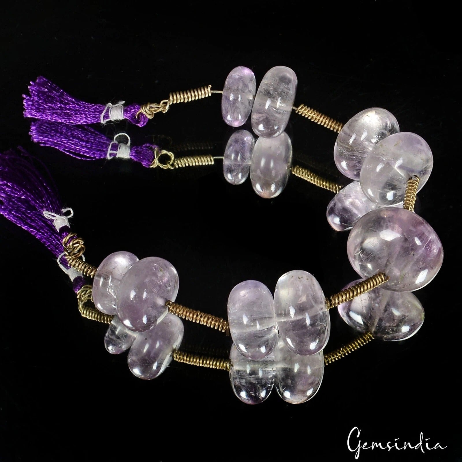 122.80 Cts/9 Pcs Natural Untreated Purple Amethyst Round Cab Bead Strand 5.5"