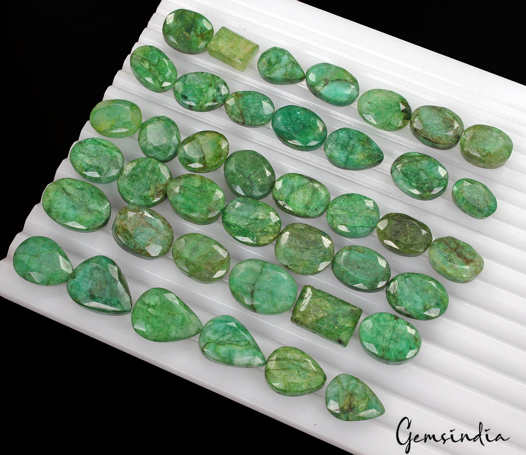 Natural Green Emerald Mix Faceted 520 Ct Loose Wholesale Gemstone Lot 41 Pcs