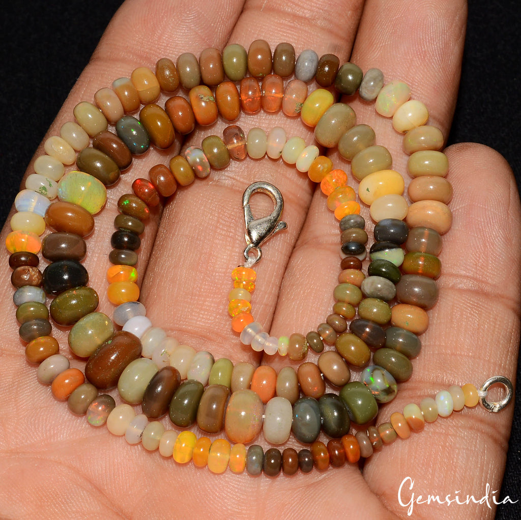 71.60 CtNatural Ethiopian Welo Fire Opal Rondelle Beaded Gemstone Necklace 18 in