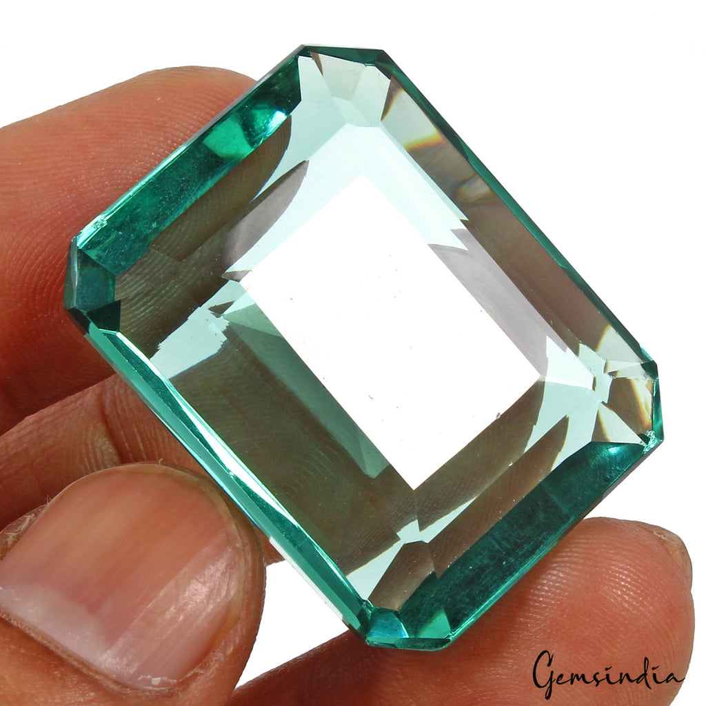 102.20 Cts Hydro Aquamarine Teal Green Octagon Cut Lab Created Gem For Pendant