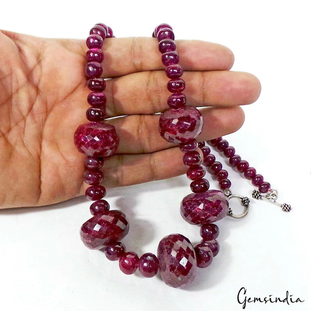 835 Cts Natural Dark Red Ruby Round Beaded Handmade Single Strand Necklace 21"
