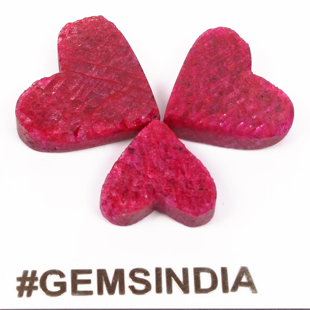 Certified 73.60 Ct/3 Pcs Natural Red Ruby Heart Cut Loose 16-20mm Gems For Jewel