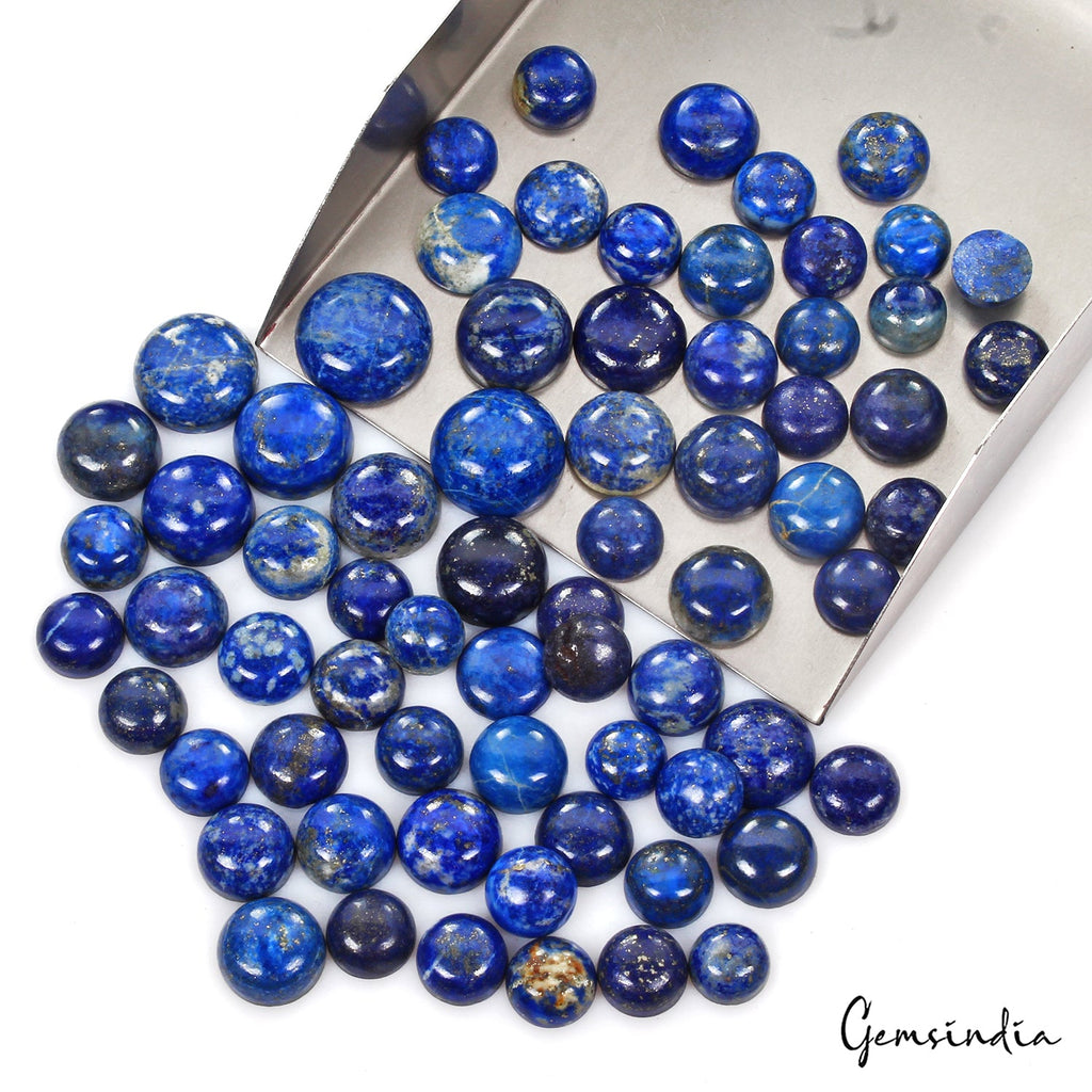 500 Cts/69 Pcs Natural Blue Lapis Lazuli Gold Pyrite Round Cab Loose Gems Lot