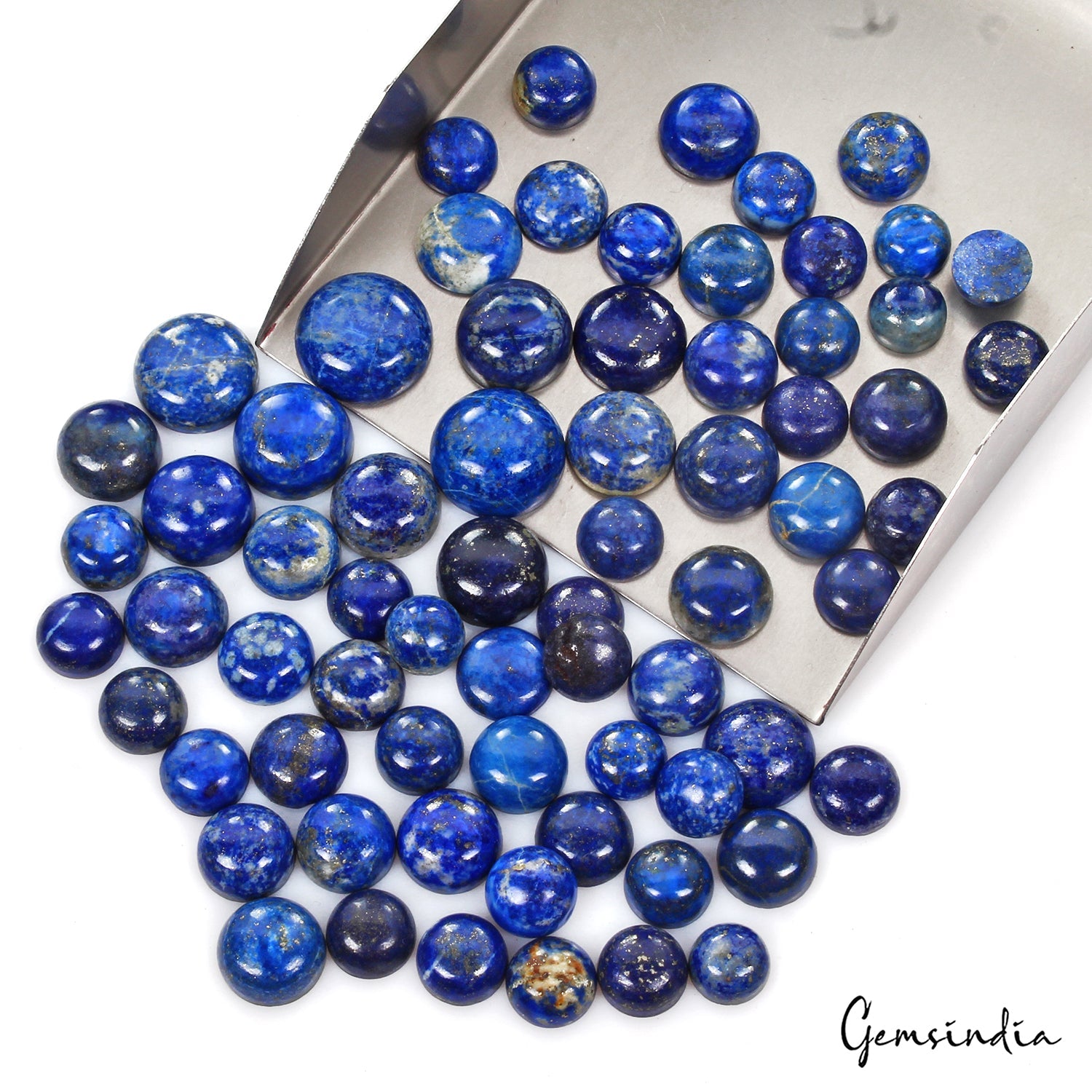 500 Cts/69 Pcs Natural Blue Lapis Lazuli Gold Pyrite Round Cab Loose Gems Lot