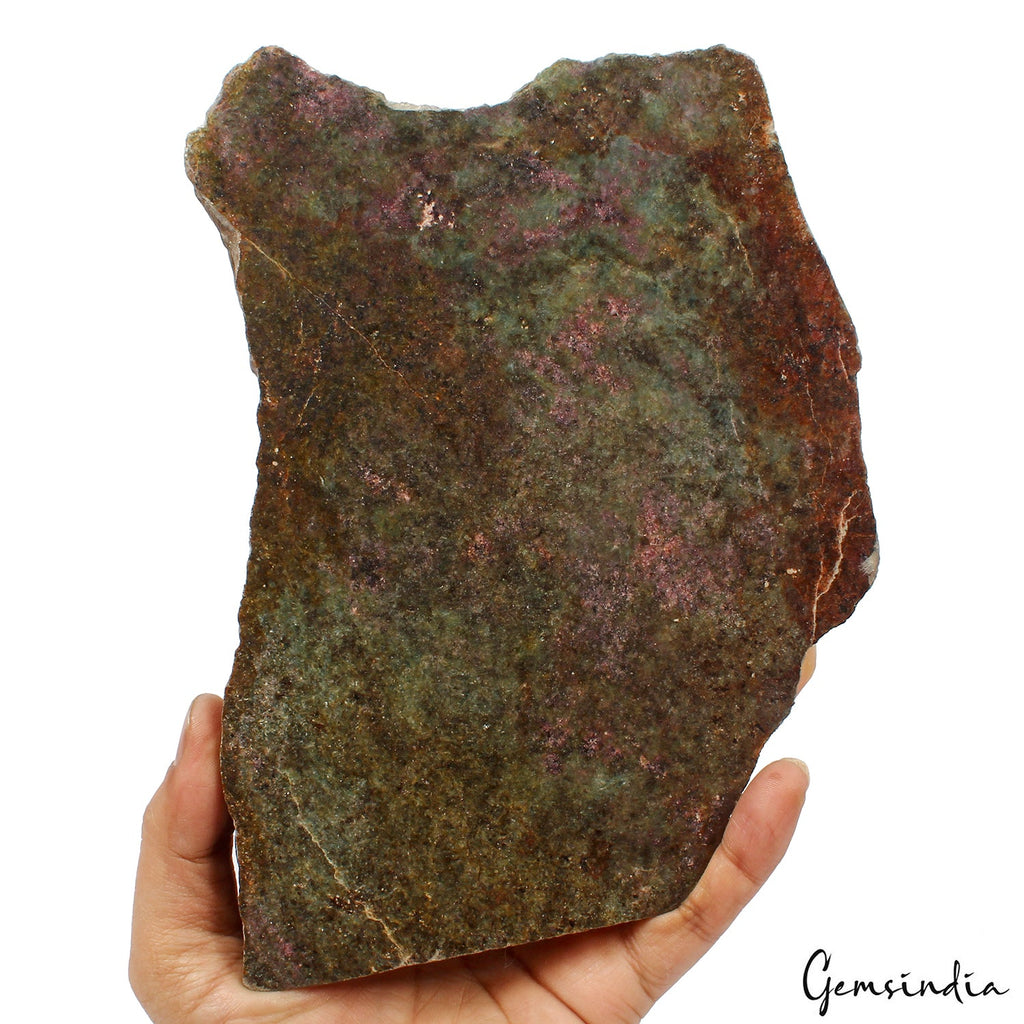 1.6kilo Ruby Kyanite Rough Slab Uncut Untreated Crystal Display Specimen w/Stand
