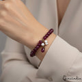 147 Cts Natural Freshwater Pearl & Red Ruby Beaded Gems Handmade Bracelet 7.5 "