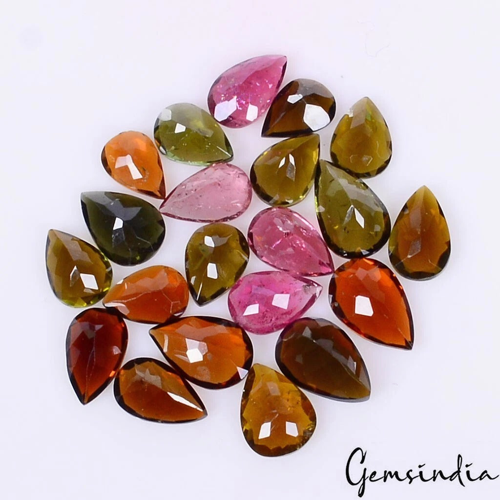VVS 21 Pcs Natural Tourmaline Unheated Pear Cut 6-8mm Multi Color Gemstones Lot