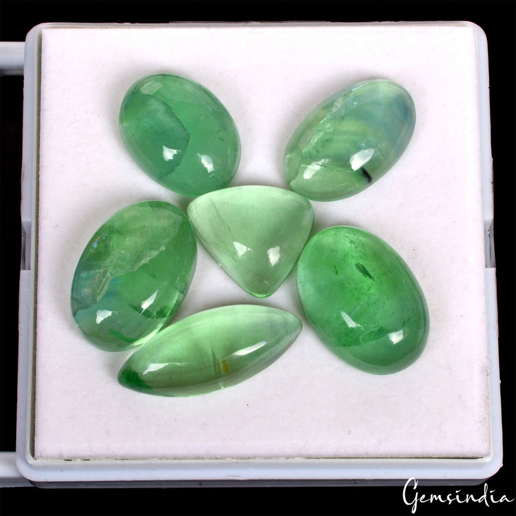 Fluorite Lot, Cabochon, Untreated — 6 Pieces, 23mm to 35mm, 292.00 Ct