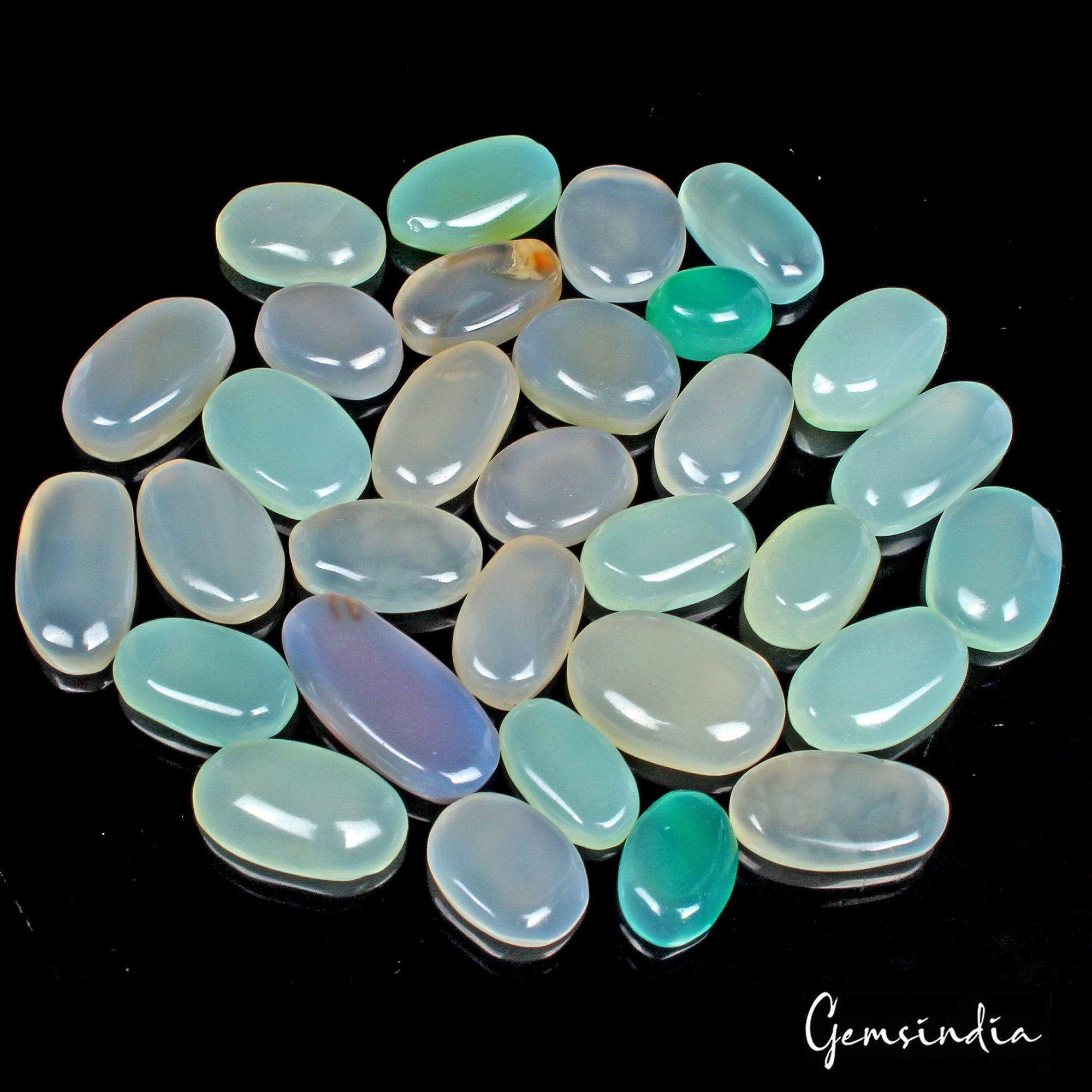 520 Cts/31 Pcs Natural Untreated Aqua Green Blue Onyx Oval Cab Loose Gems Lot