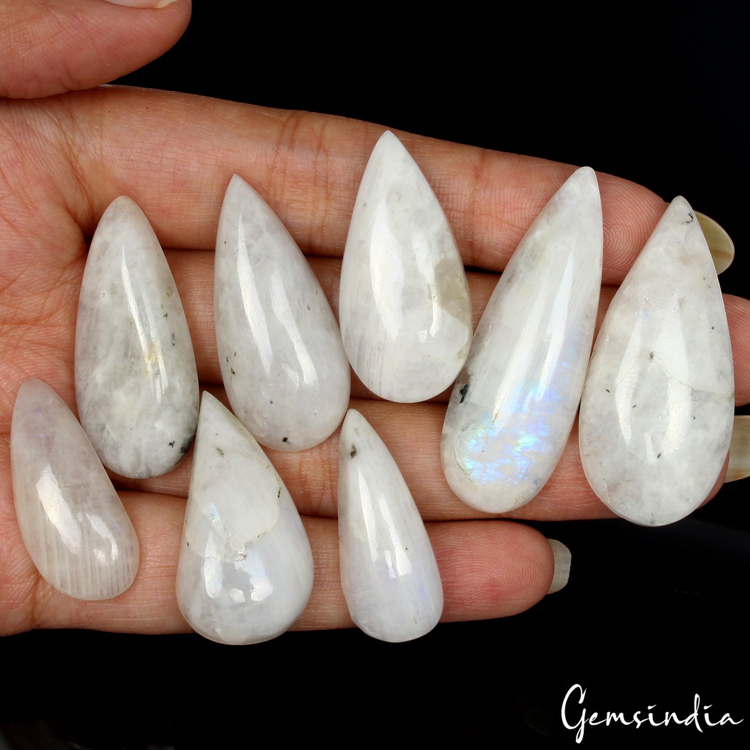 Moonstone Lot, Cabochon, Pear Cabochon, Untreated — 7 Pieces, 27mm to 42mm, 201.50 Ct