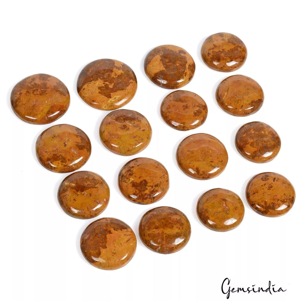 650 Cts/16 Pcs Natural Untreated Yellow Brown Agate Round Cab Gems For Jewelry