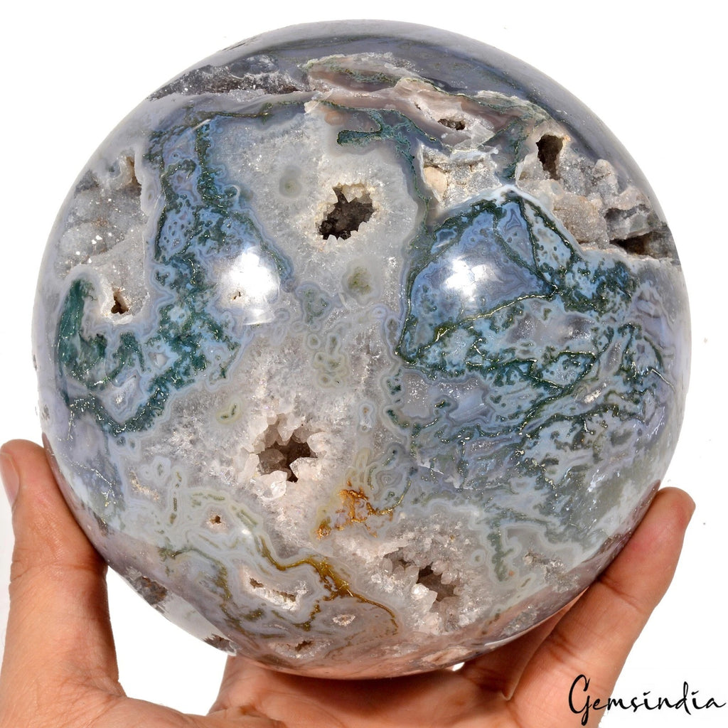 Moss Agate Sphere, Untreated — 5 Inch, 3.470 Kg (17350 Ct)