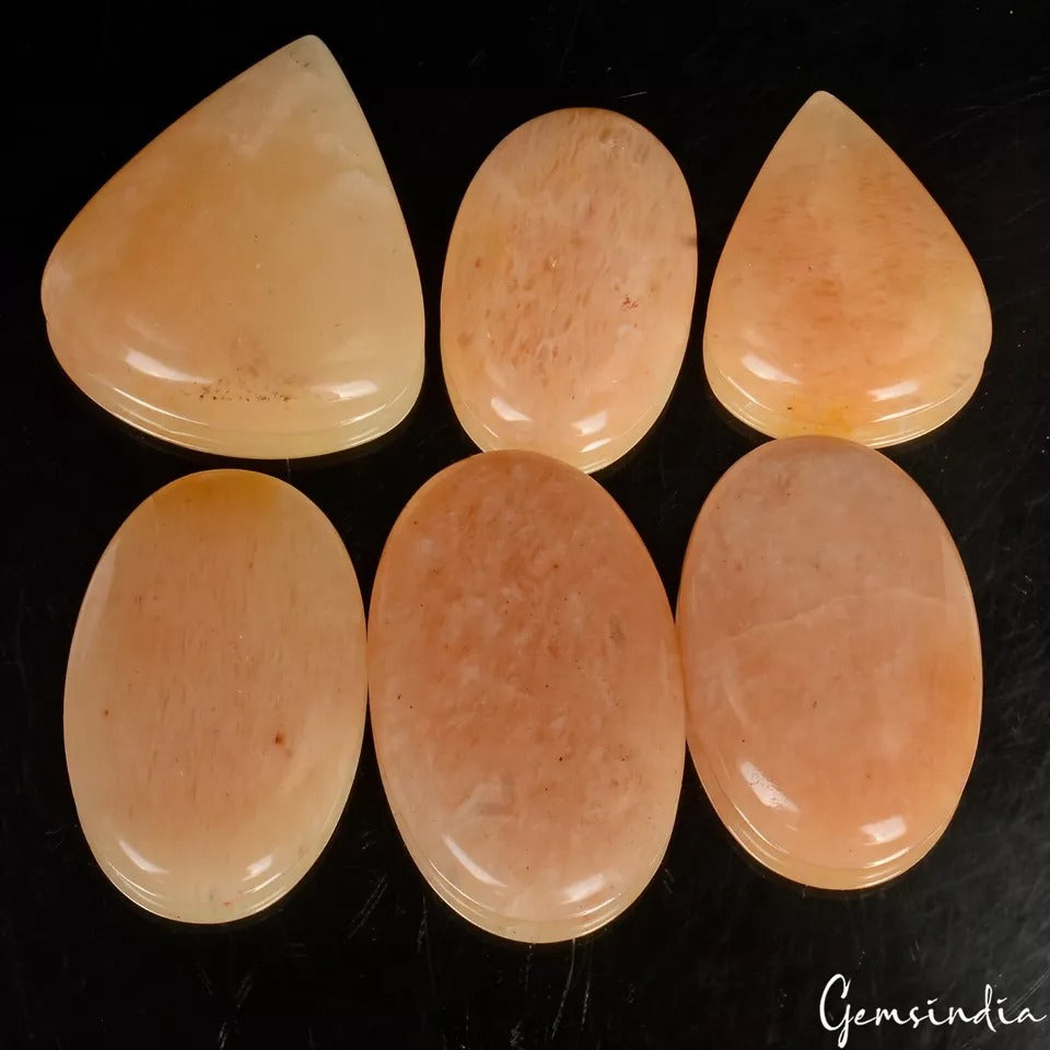 730 Ct Natural Untreated Orange Quartz Mix Cab Loose Gems Lot 6 Pc For Jewelry