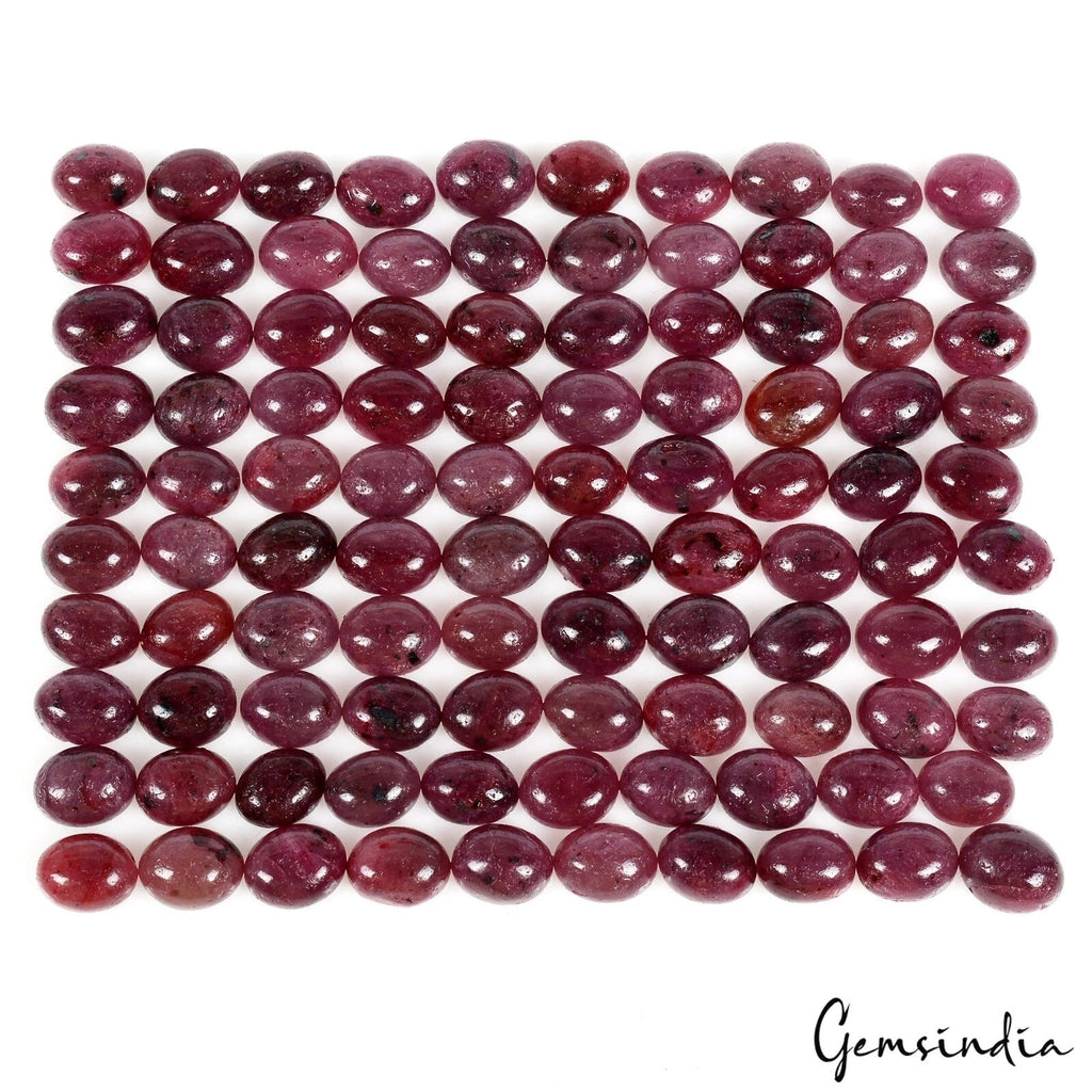 Certified 330 Cts/100 Pcs Natural Red Ruby Oval Cab 8-9mm Loose Gems For Jewelry