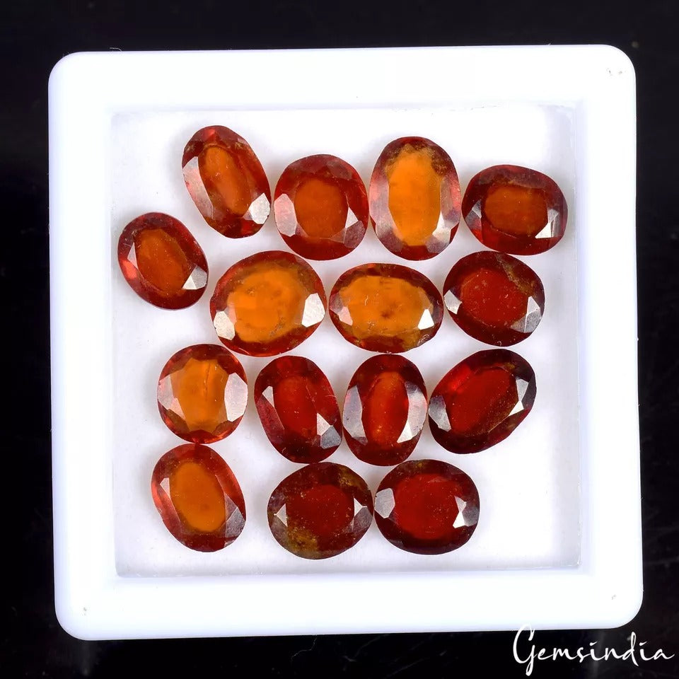15 Pcs Natural Hessonite Garnet 8-10mm Oval Cut Untreated Loose Faceted Gemstone