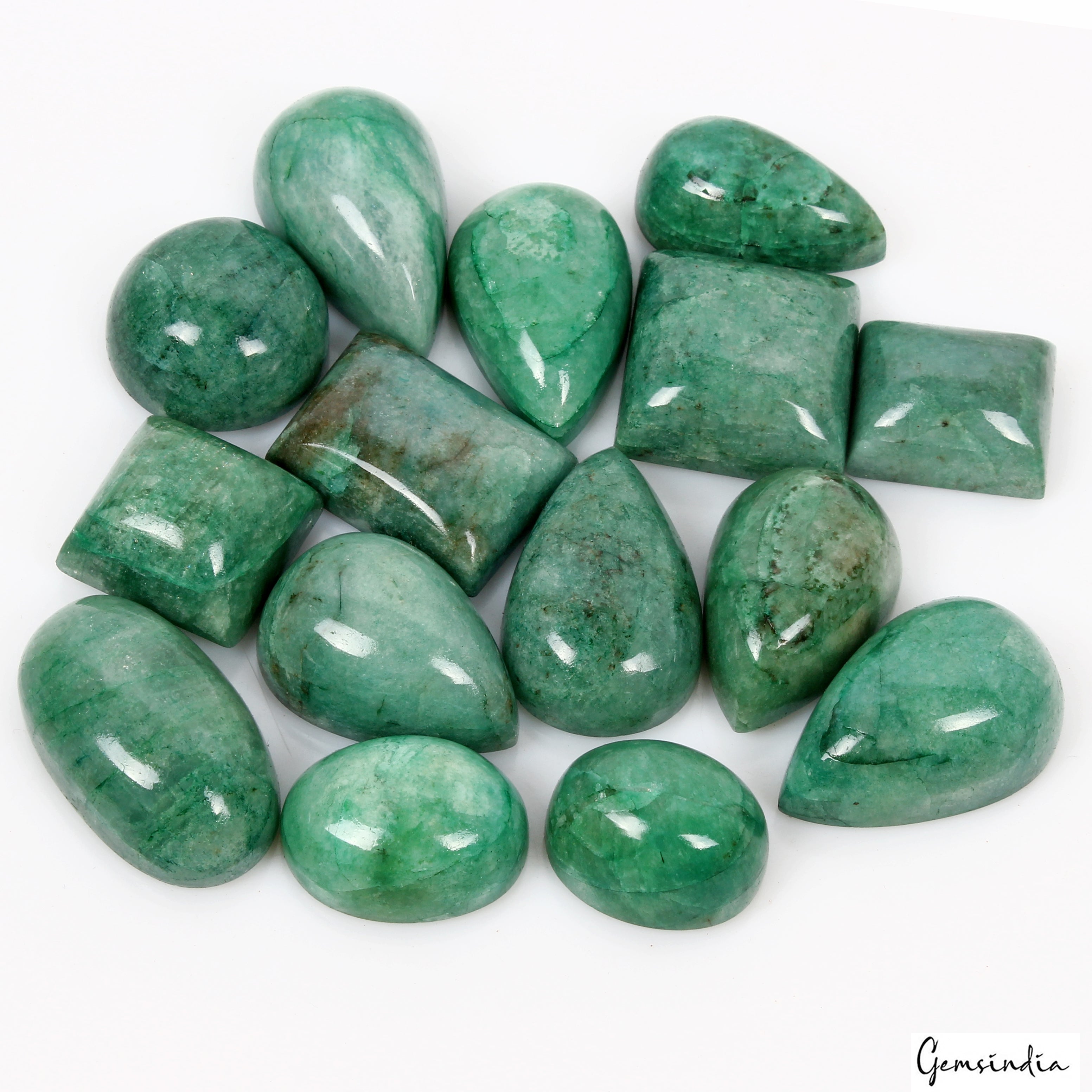 900 Cts/15 Pcs Natural Brazilian Green Emerald Mix Cab 21mm-35mm Loose Gemstones