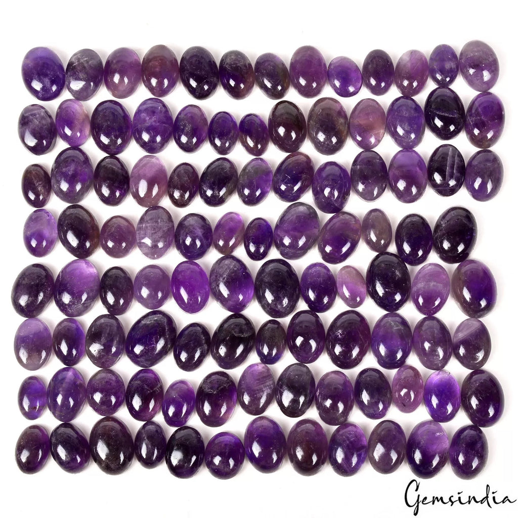 Amethyst Lot, Cabochon, Untreated, Purple — 100 Pieces, 11mm to 15mm, 570 Ct, Madagascar