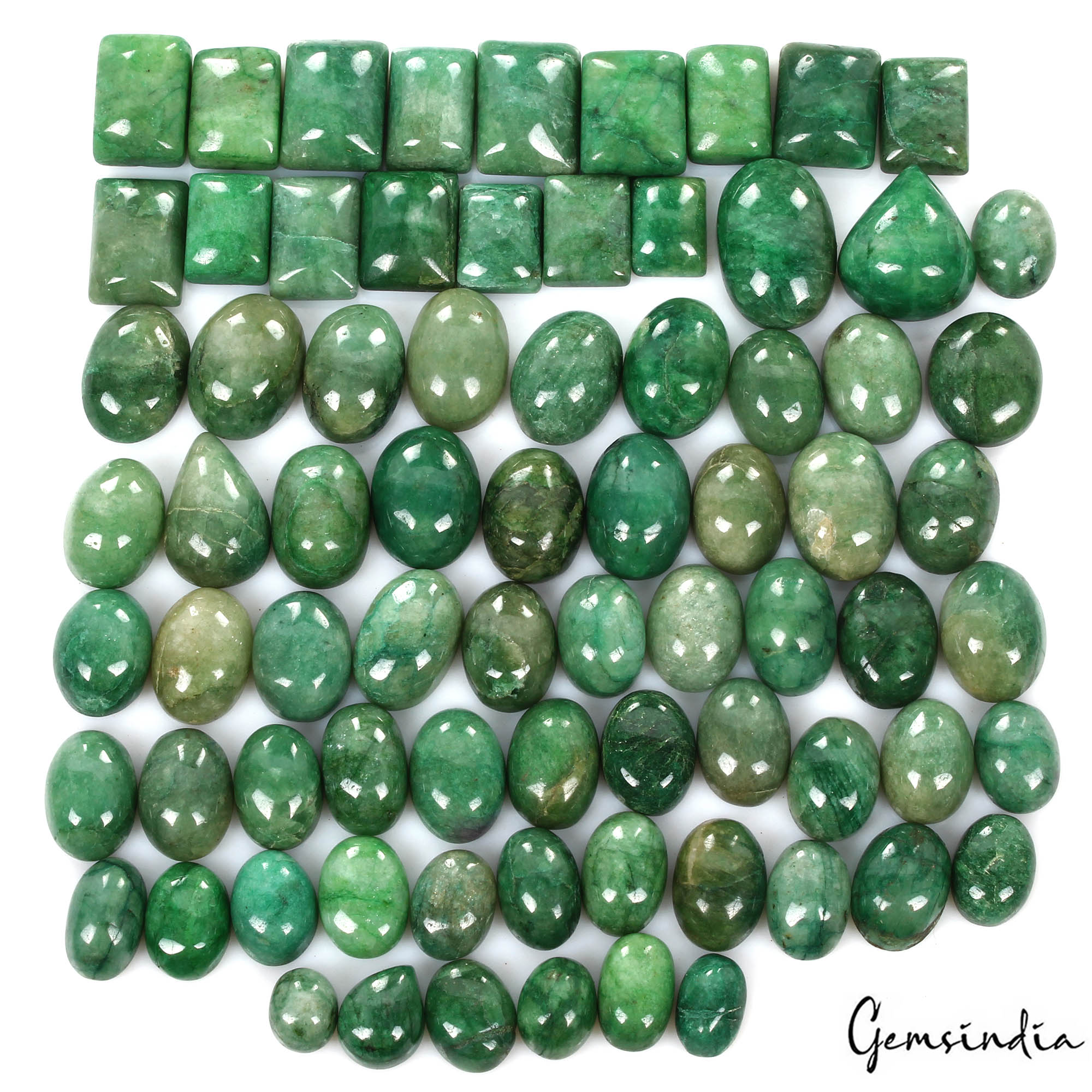 1040 Ct/75 Pcs Natural Brazilian Green Emerald Mixed Cab Loose Gems For Jewelry