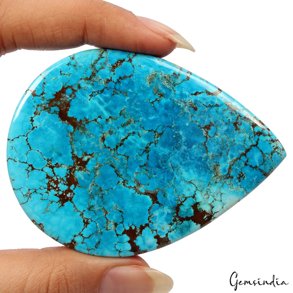 Large 320Ct Spiderweb Turquoise Blue Pear Shape USA Arizona Loose Cab Gemstone