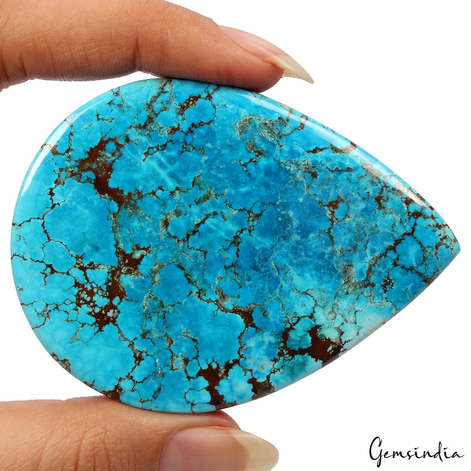 Large 320Ct Spiderweb Turquoise Blue Pear Shape USA Arizona Loose Cab Gemstone