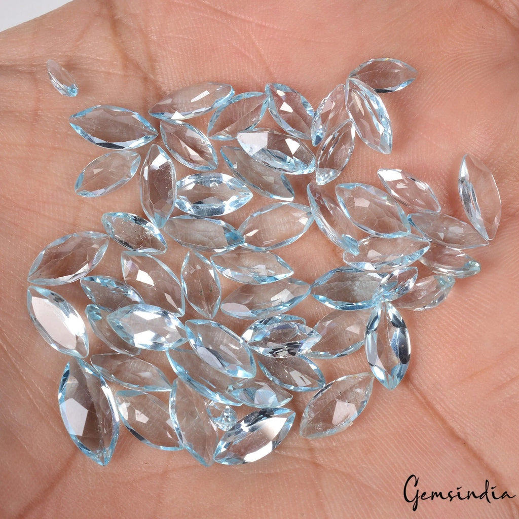 Blue Topaz Lot, Loose Gemstone, Marquise Cut, Untreated — 52 Pieces, 5mm To 11mm, 44.00 Ct