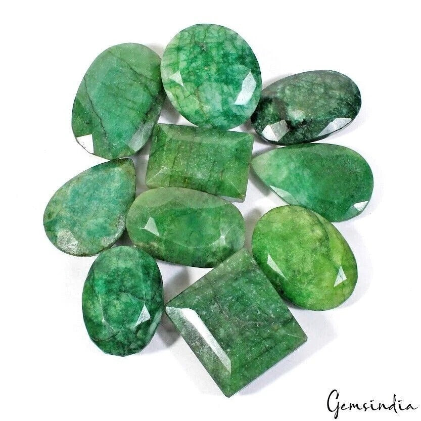1020 Ct./10 Pieces Natural Green Emerald Mix Loose Gemstones Lot, Faceted Stone