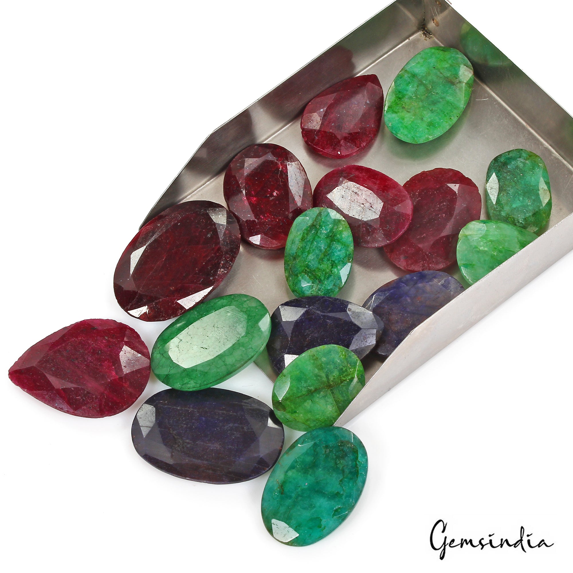 1020 Cts/16 Pcs Natural Multi Color Emerald Ruby Sapphire Mix Cut Loose Gems Lot