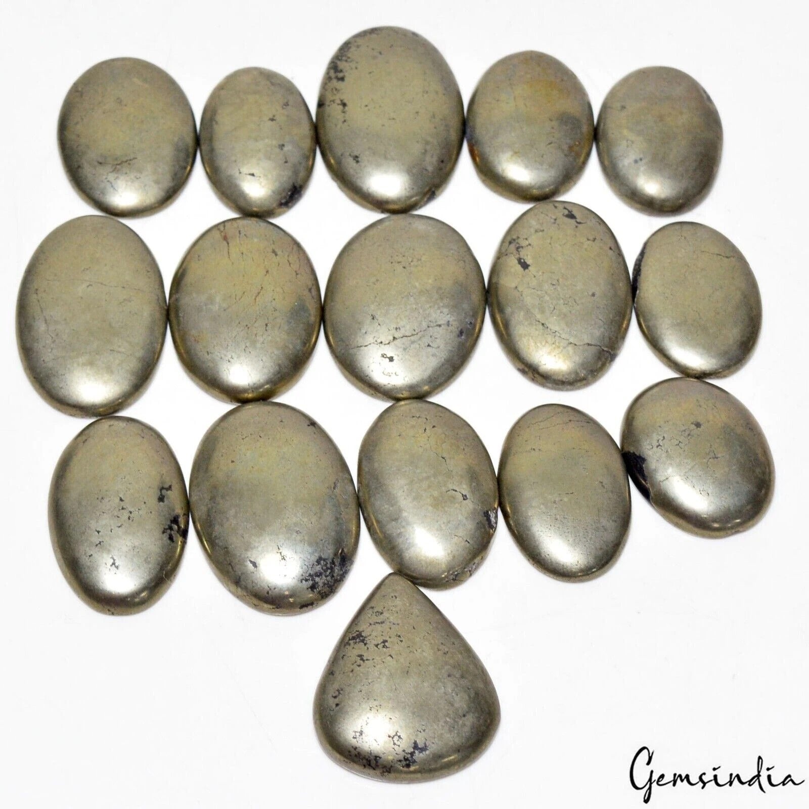 940 Cts/16 Pcs Natural Untreated Peru Apache Gold Pyrite Mix Cab Loose Gems Lot
