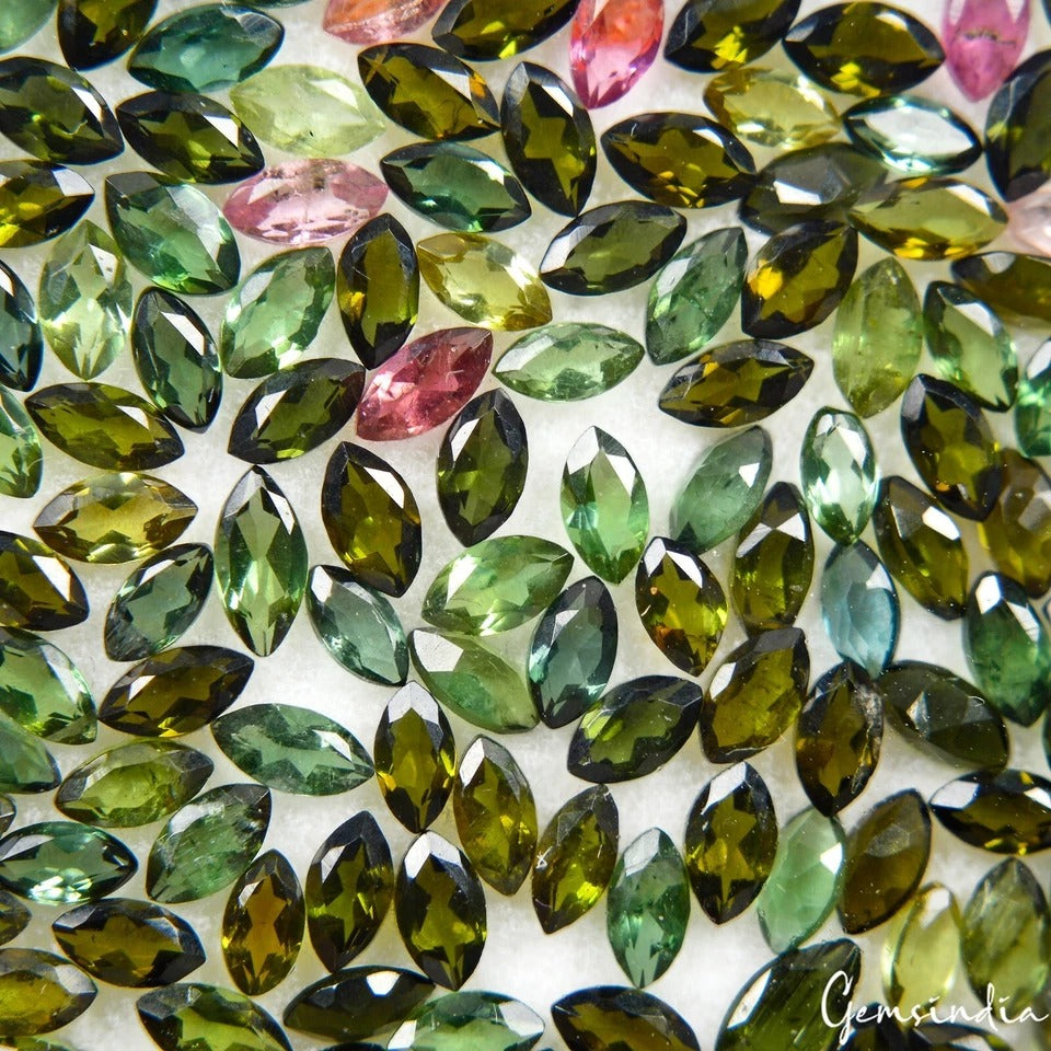 Certified Natural Tourmaline Green Pink Color Marquise Cut Loose Gemstones 3-4mm