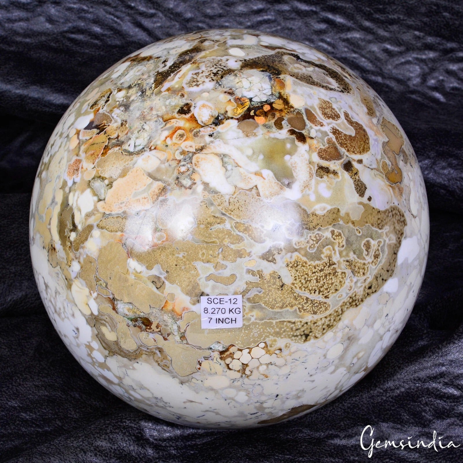 7 in Orbicular KING COBRA OCEAN JASPER Gemstone Healing Crystal Sphere w/ Stand