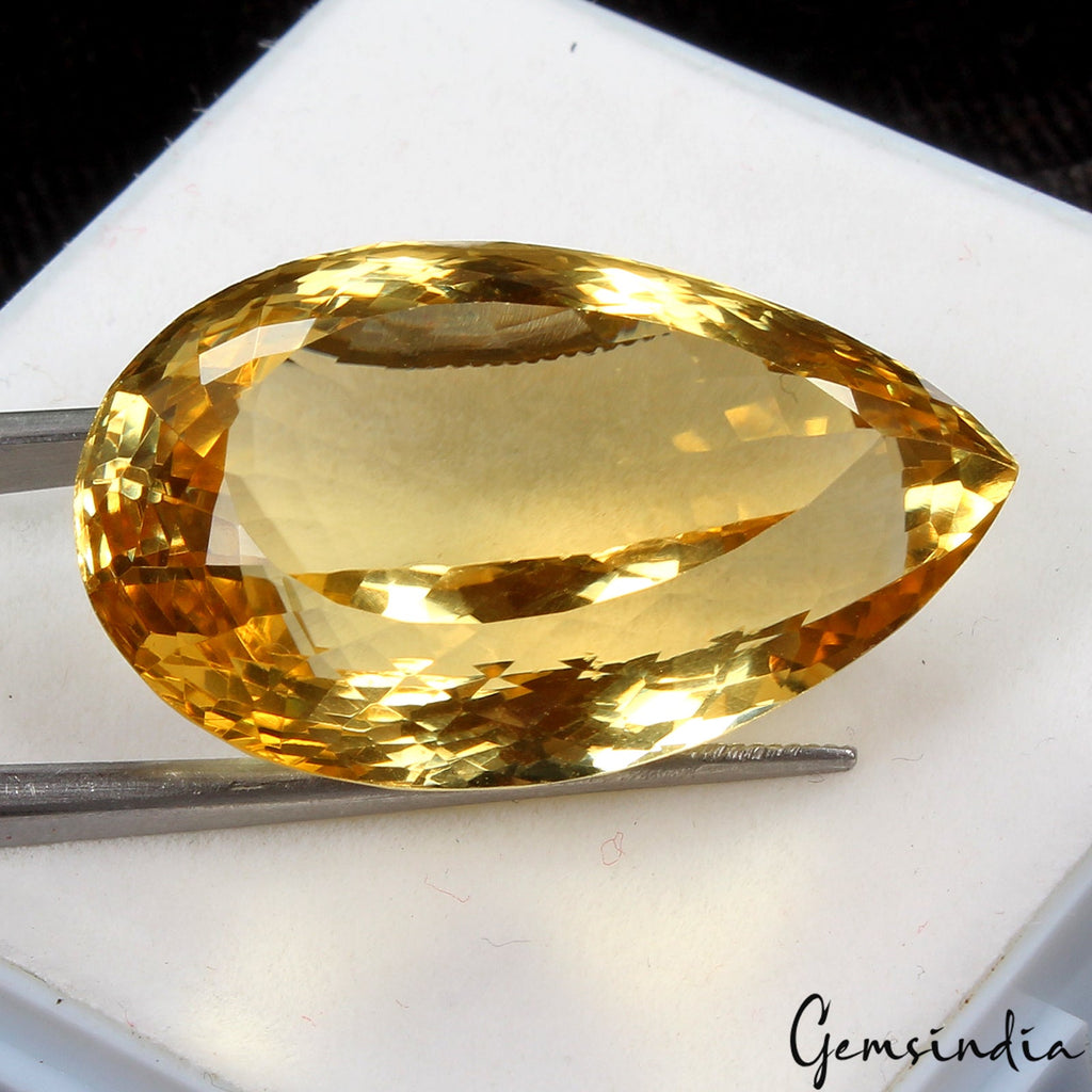VVS 46.30Ct Natural Citrine AAA Grade Pear Faceted Cut Unheated Gemstone, Brazil
