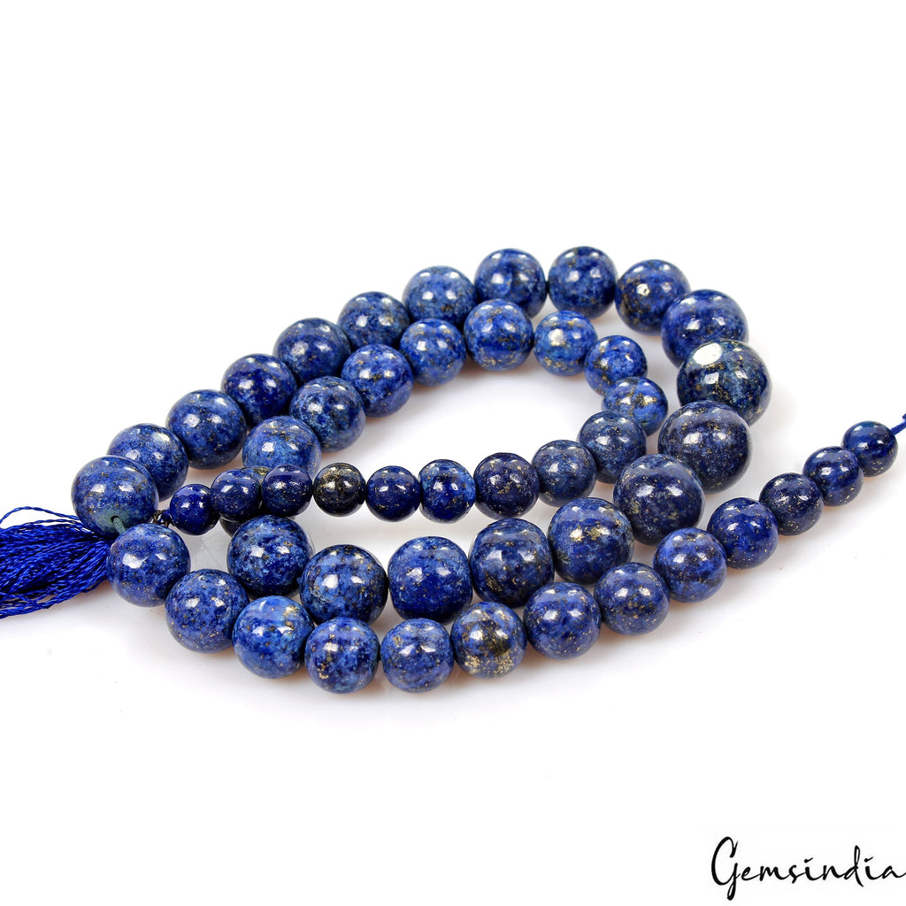 380 Ct Natural Intense Blue cabochon Lapis Lazuli Round Beads 18" Strand 6-12mm