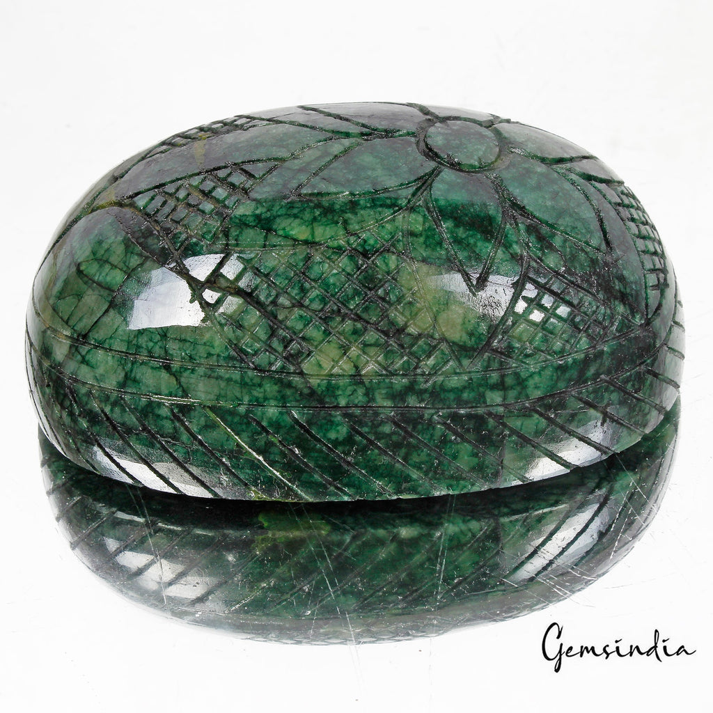 1700 Ct Natural Brazilian Dark Green Emerald Oval Cut Hand Carved Huge Loose Gem