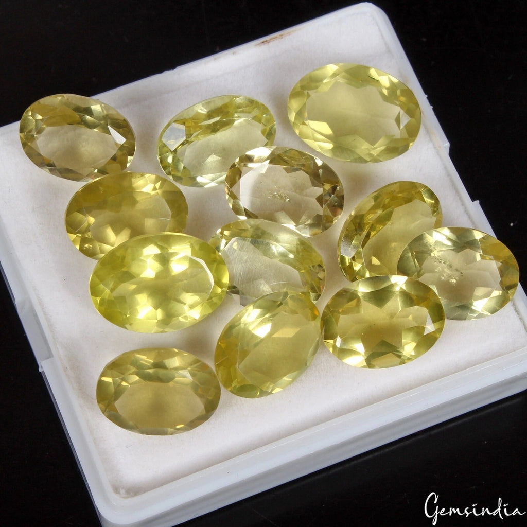 12 Pcs Natural Untreated Lemon Quartz Citrine Oval Cut 15mm-18mm Ring Size Gems
