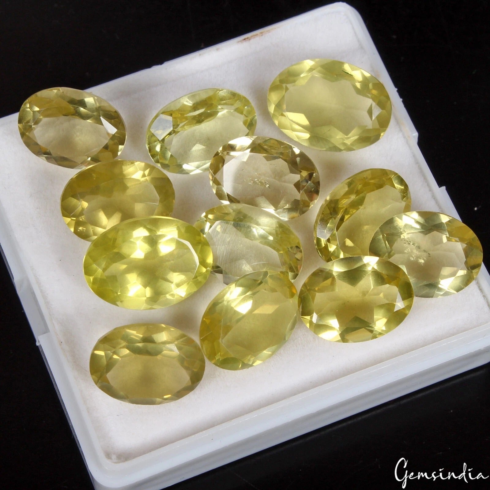 12 Pcs Natural Untreated Lemon Quartz Citrine Oval Cut 15mm-18mm Ring Size Gems