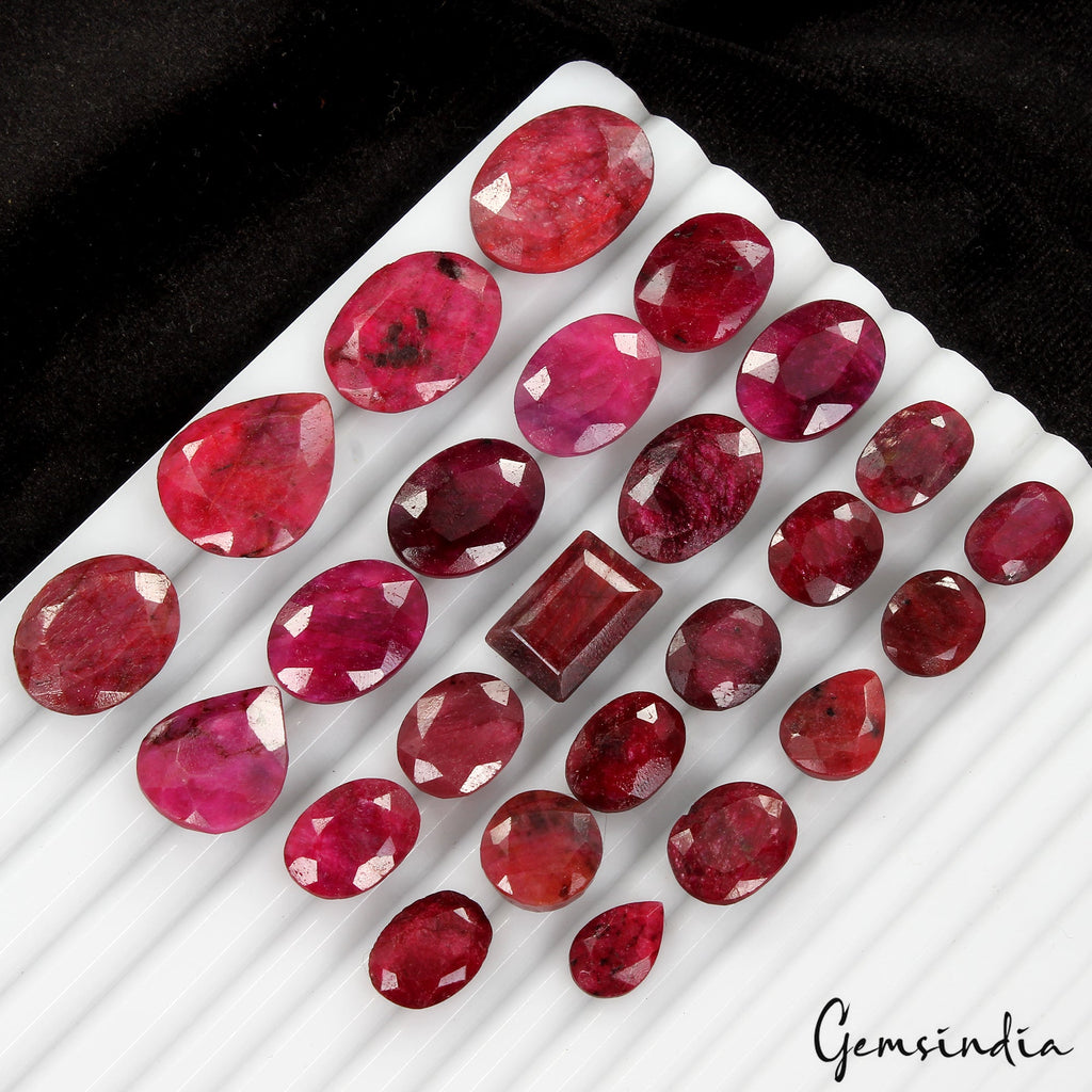 300 Cts/25 Pcs Natural Red Ruby Mixed Cut Loose Faceted 12-23mm Jewelry Gems Lot