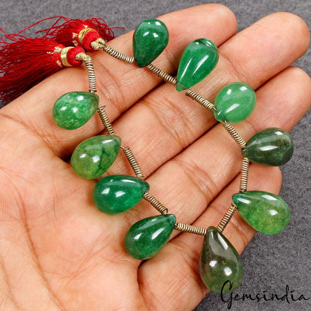 10 Pcs Natural Green Quartz Pear Drop Cabochon Drill Bead/Briolette Strand~5.5"