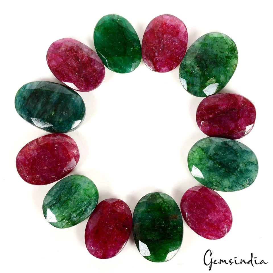 680 Cts Natural Red Beryl/Green Emerald Oval Cut Loose Pendant Size Gems~12 Pcs
